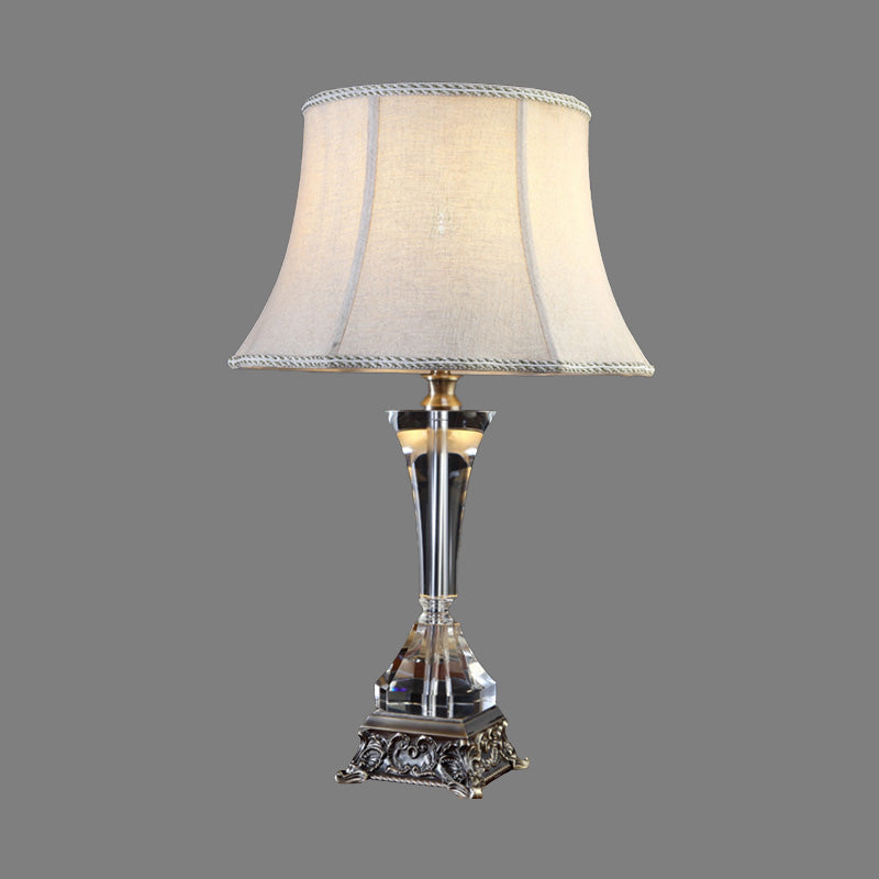 Flared Fabric Desk Lamp Modern 1 Head Grey Table Light with Sculpted Metallic Base Clearhalo 'Lamps' 'Table Lamps' Lighting' 405261