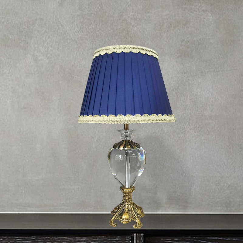 Cone Study Lamp Modern Fabric 1 Bulb Blue Table Light, Sculpted Brass Metallic Base Blue Clearhalo 'Lamps' 'Table Lamps' Lighting' 405333