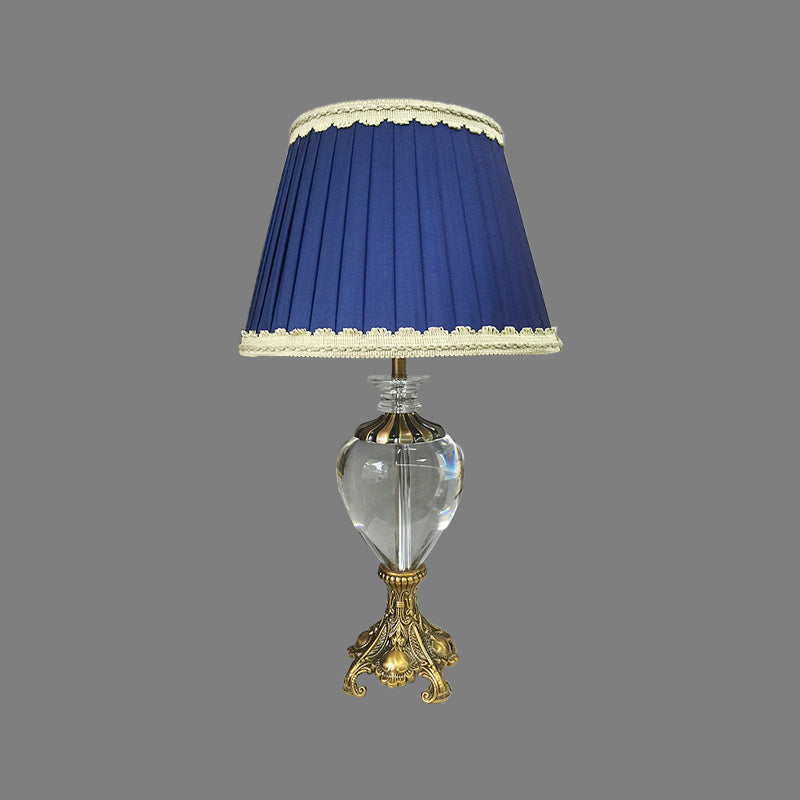 Cone Study Lamp Modern Fabric 1 Bulb Blue Table Light, Sculpted Brass Metallic Base Clearhalo 'Lamps' 'Table Lamps' Lighting' 405336