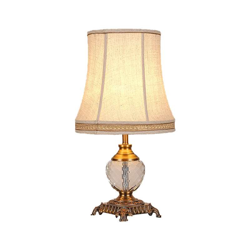 Bell Fabric Table Lamp Modern 1 Head Beige Desk Light, Carved Bronze Metallic Base Clearhalo 'Lamps' 'Table Lamps' Lighting' 405360