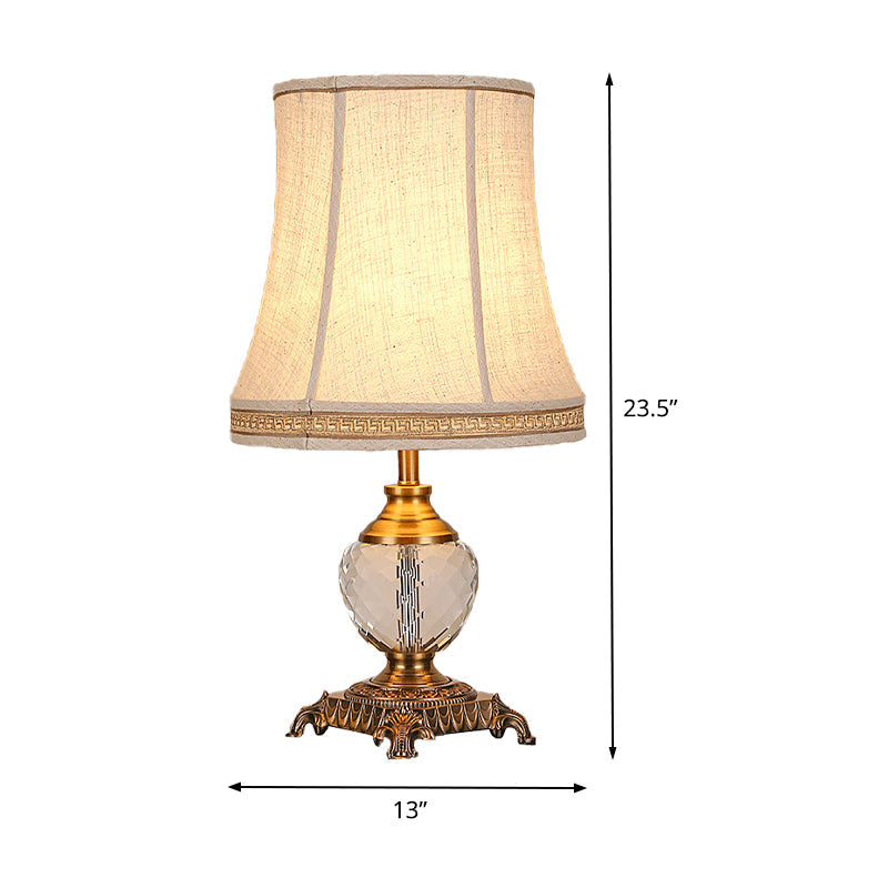 Bell Fabric Table Lamp Modern 1 Head Beige Desk Light, Carved Bronze Metallic Base Clearhalo 'Lamps' 'Table Lamps' Lighting' 405362