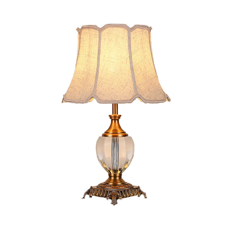 Contemporary 1 Head Table Light Beige Wide Flare Small Desk Lamp with Fabric Shade Clearhalo 'Lamps' 'Table Lamps' Lighting' 405390