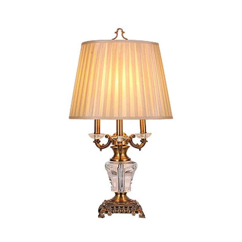 Fabric Pleated Desk Lamp Modern 1 Bulb Beige Table Light, Sculpted Bronze Metal Base Clearhalo 'Lamps' 'Table Lamps' Lighting' 405410