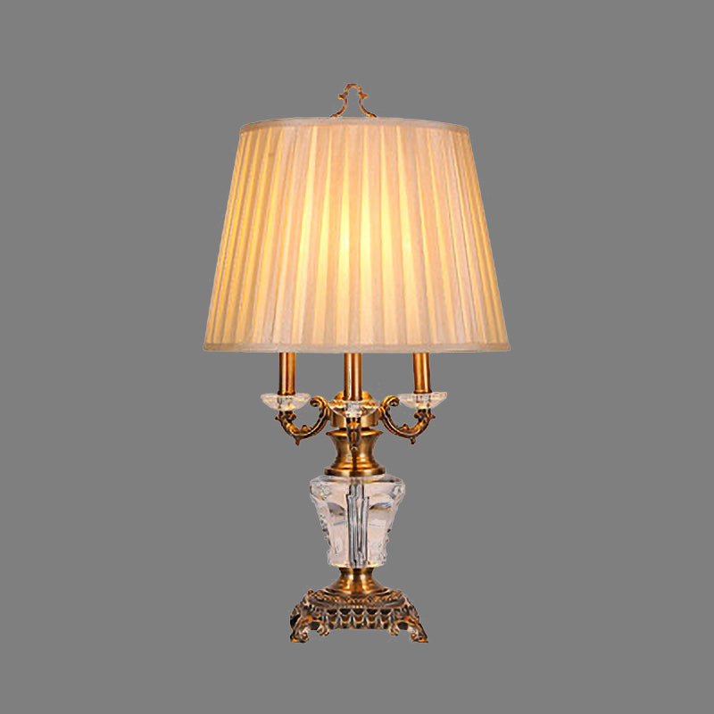 Fabric Pleated Desk Lamp Modern 1 Bulb Beige Table Light, Sculpted Bronze Metal Base Clearhalo 'Lamps' 'Table Lamps' Lighting' 405411