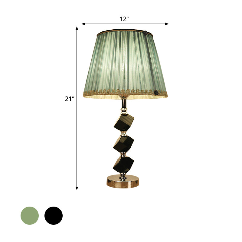 Red/Green Barrel Table Lamp Contemporary 1 Bulb Beveled Crystal Nightstand Light with Braided Trim Clearhalo 'Lamps' 'Table Lamps' Lighting' 405472