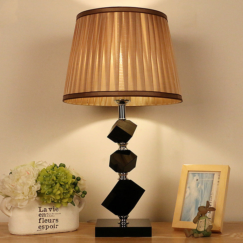 Contemporary Pleated Lampshade Table Lighting Black Faceted Crystal 1 Head Living Room Night Lamp in Light Brown Clearhalo 'Lamps' 'Table Lamps' Lighting' 405477