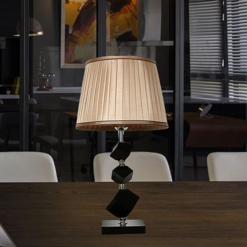 Contemporary Pleated Lampshade Table Lighting Black Faceted Crystal 1 Head Living Room Night Lamp in Light Brown Clearhalo 'Lamps' 'Table Lamps' Lighting' 405478