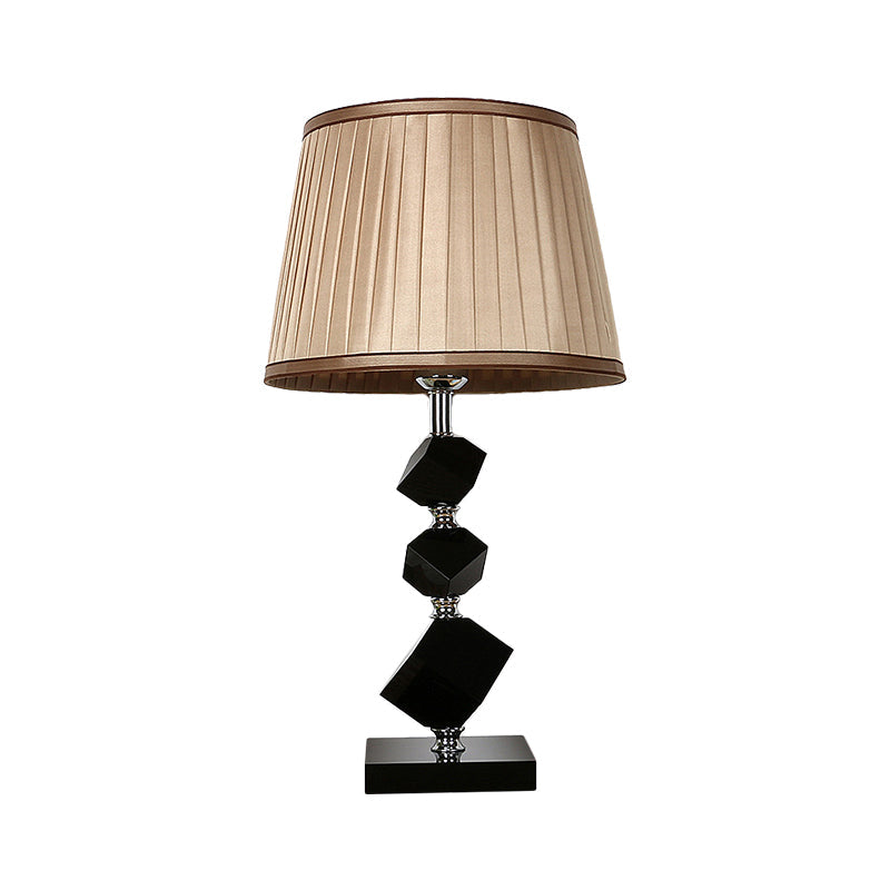 Contemporary Pleated Lampshade Table Lighting Black Faceted Crystal 1 Head Living Room Night Lamp in Light Brown Clearhalo 'Lamps' 'Table Lamps' Lighting' 405479