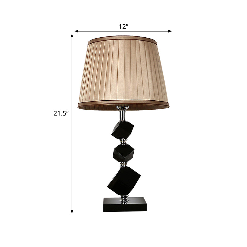 Contemporary Pleated Lampshade Table Lighting Black Faceted Crystal 1 Head Living Room Night Lamp in Light Brown Clearhalo 'Lamps' 'Table Lamps' Lighting' 405480