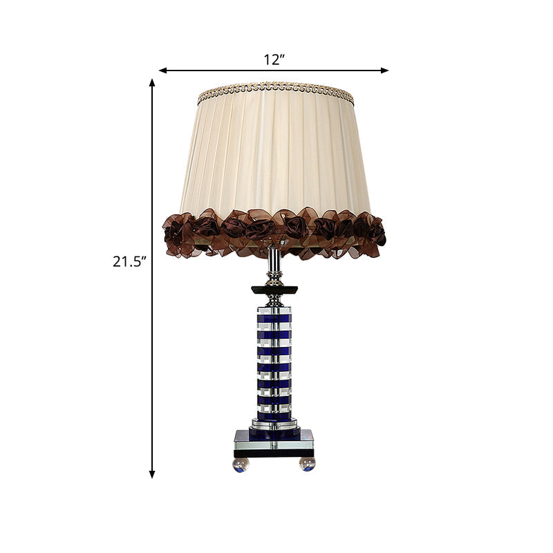 Gathered Empire Shade Night Lighting Simple K9 Crystal 1-Head Beige Nightstand Lamp with Faux-Braided Detailing Clearhalo 'Lamps' 'Table Lamps' Lighting' 405489