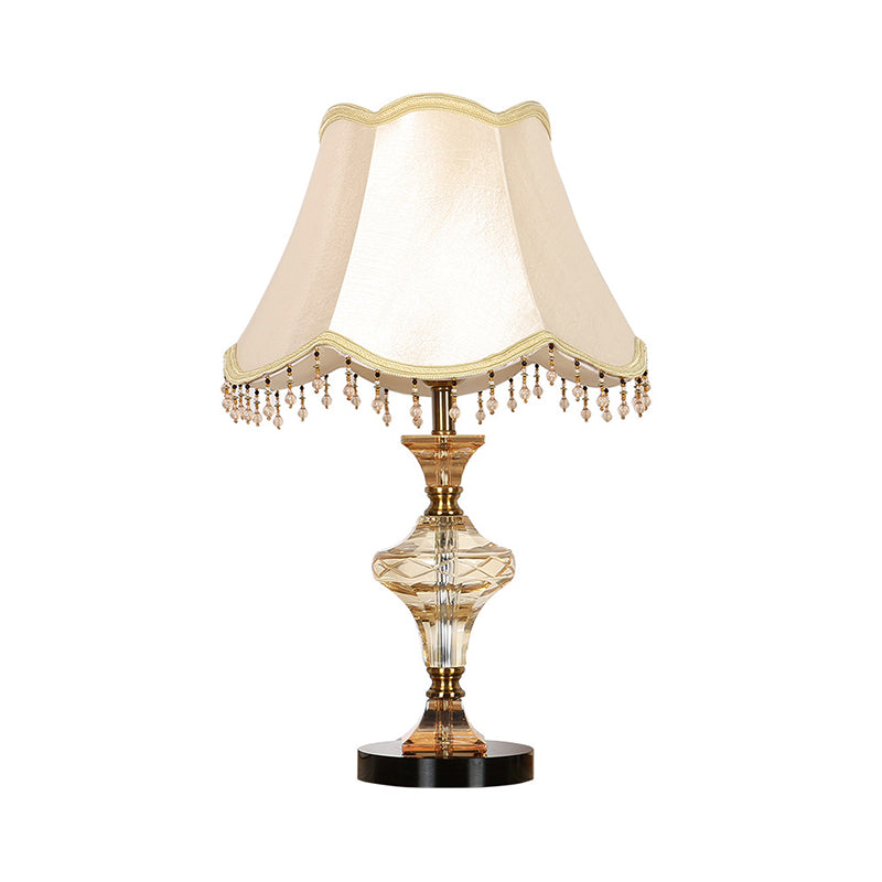 Beige Paneled Bell Nightstand Lamp Modern 1 Light Faceted Crystal Night Lighting with Vase-Shaped Base Clearhalo 'Lamps' 'Table Lamps' Lighting' 405496