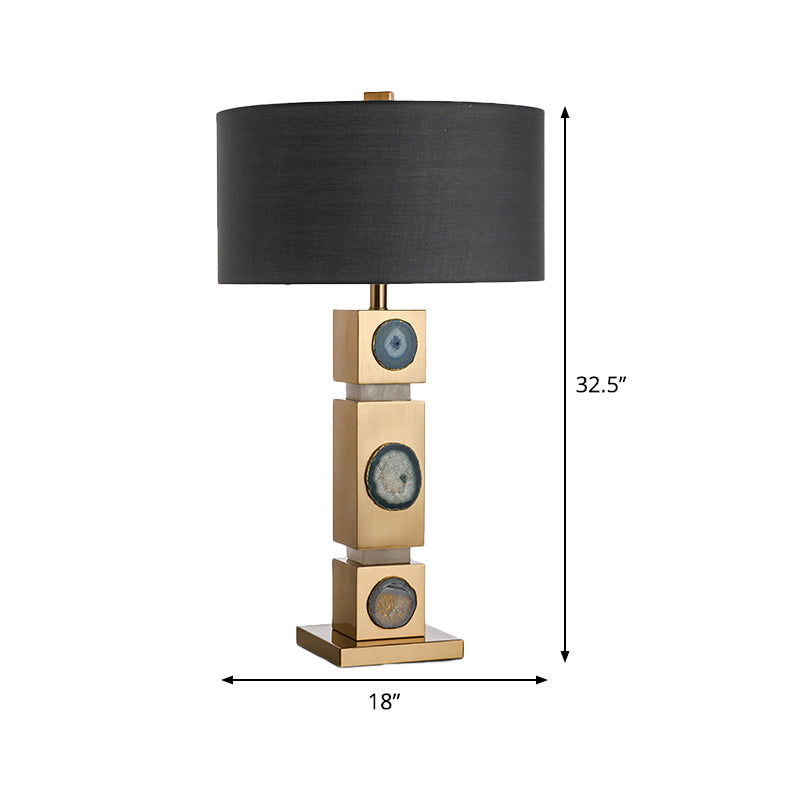 Modernism 1 Light Night Lamp Black Drum Metal Nightstand Lighting with Fabric Shade Clearhalo 'Lamps' 'Table Lamps' Lighting' 405711