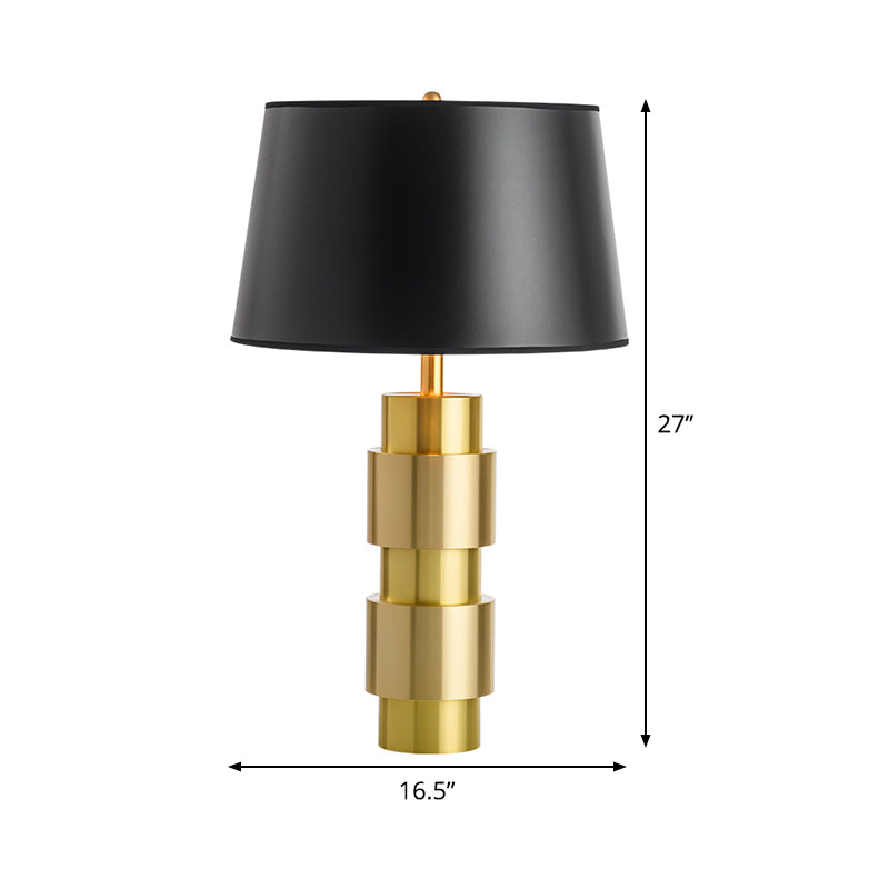 1-Bulb Bedroom Night Lighting Minimalism Black Metal Table Light with Barrel Fabric Shade Clearhalo 'Lamps' 'Table Lamps' Lighting' 405716