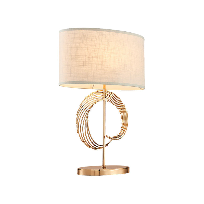 Gold Drum Night Table Lamp Contemporary 1-Head Fabric Nightstand Light for Bedroom Clearhalo 'Lamps' 'Table Lamps' Lighting' 405755