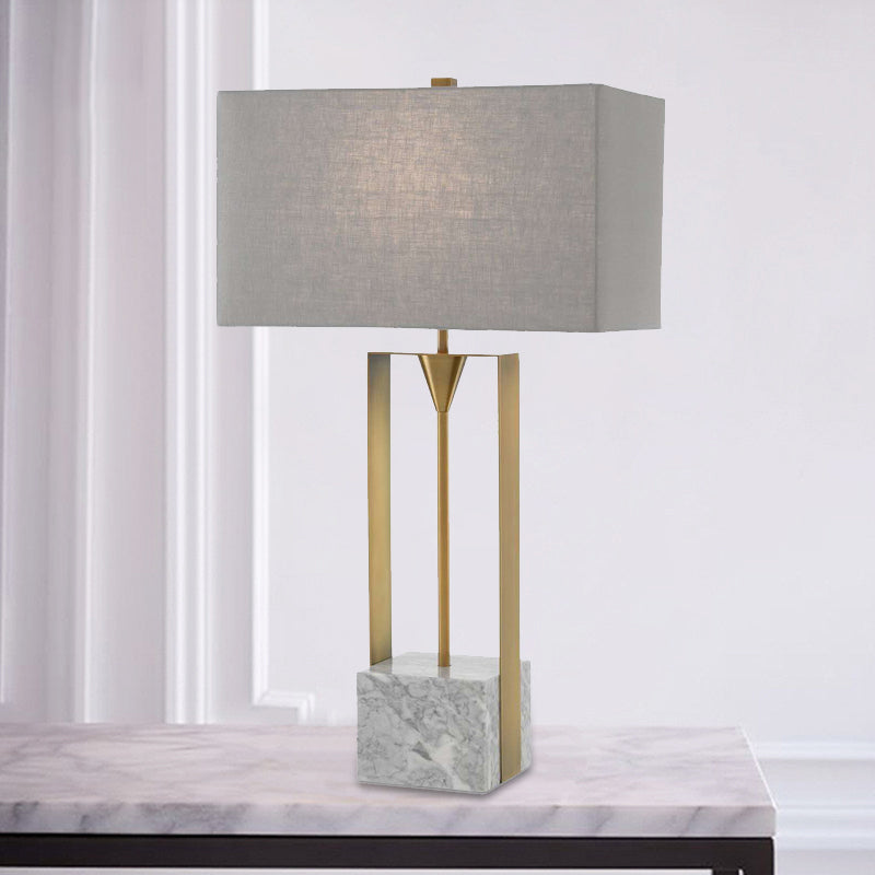 Modernism 1-Bulb Table Light Grey Rectangular Stone Nightstand Lamp with Fabric Shade Clearhalo 'Lamps' 'Table Lamps' Lighting' 405783