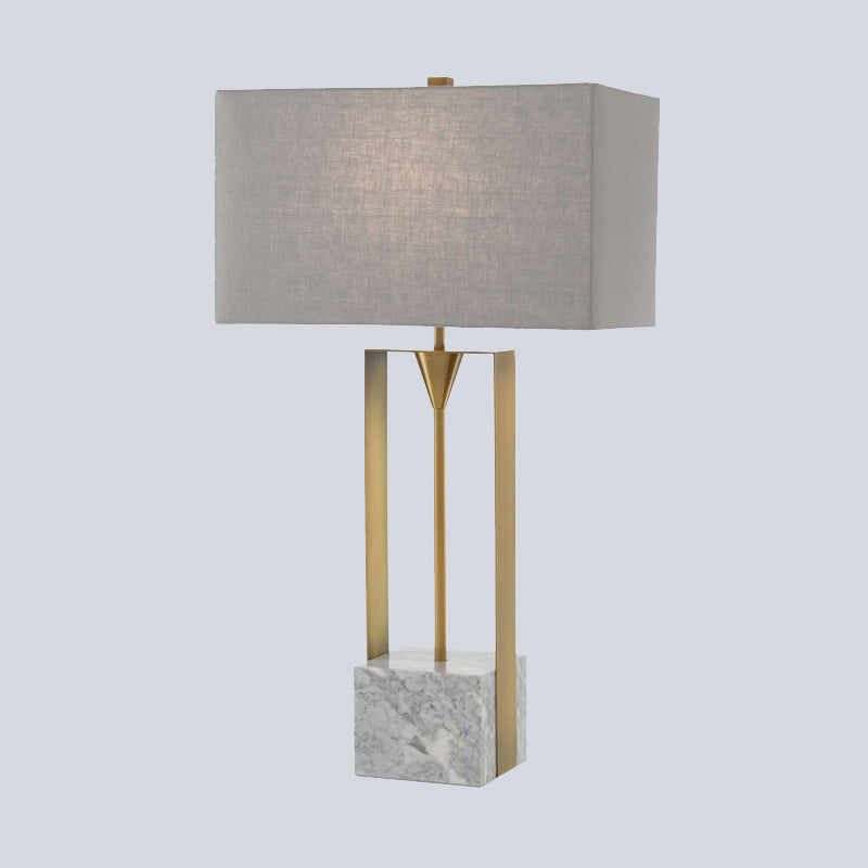 Modernism 1-Bulb Table Light Grey Rectangular Stone Nightstand Lamp with Fabric Shade Clearhalo 'Lamps' 'Table Lamps' Lighting' 405785