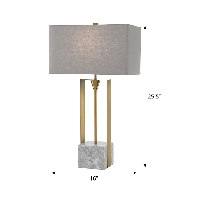 Modernism 1-Bulb Table Light Grey Rectangular Stone Nightstand Lamp with Fabric Shade Clearhalo 'Lamps' 'Table Lamps' Lighting' 405786