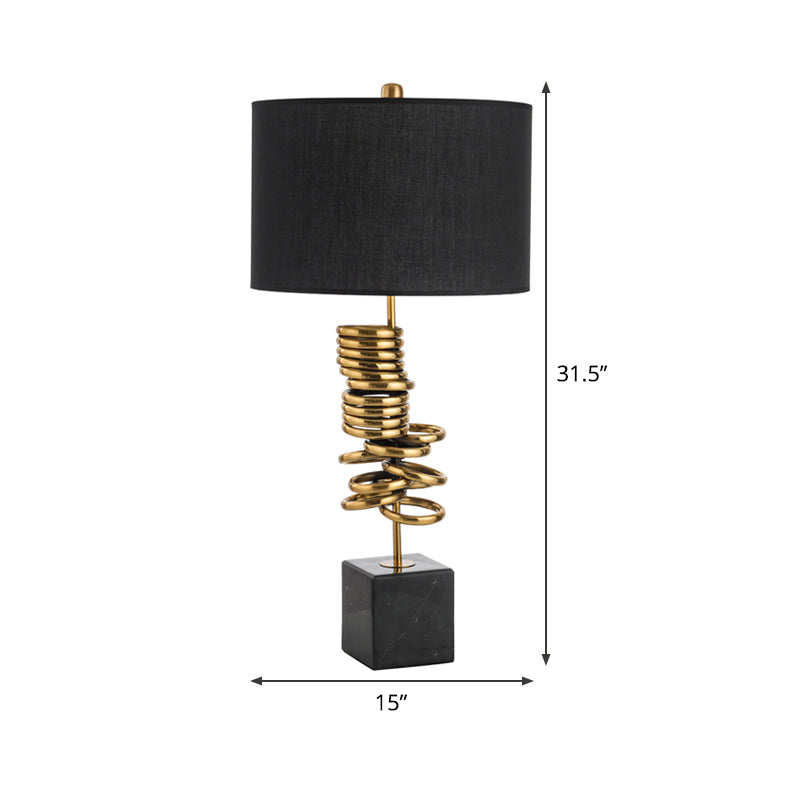 Drum Living Room Table Lighting Marble 1-Head Post-Modern Night Lamp in Black with Fabric Shade Clearhalo 'Lamps' 'Table Lamps' Lighting' 405796