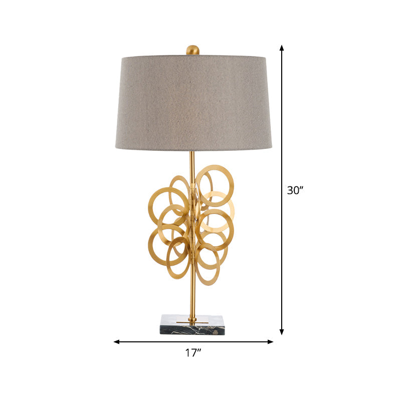 Post-Modern Barrel Nightstand Lamp Metal 1 Head Bedroom Fabric Night Table Lighting in Grey Clearhalo 'Lamps' 'Table Lamps' Lighting' 405811