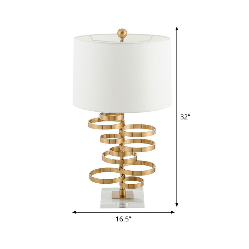 1-Head Bedroom Night Table Light Post-Modern White Metal Nightstand Lamp with Drum Fabric Shade Clearhalo 'Lamps' 'Table Lamps' Lighting' 405816