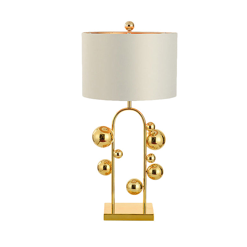 Ball Metal Night Table Lamp Post-Modern 1 Light White Fabric Nightstand Lighting for Living Room Clearhalo 'Lamps' 'Table Lamps' Lighting' 405819