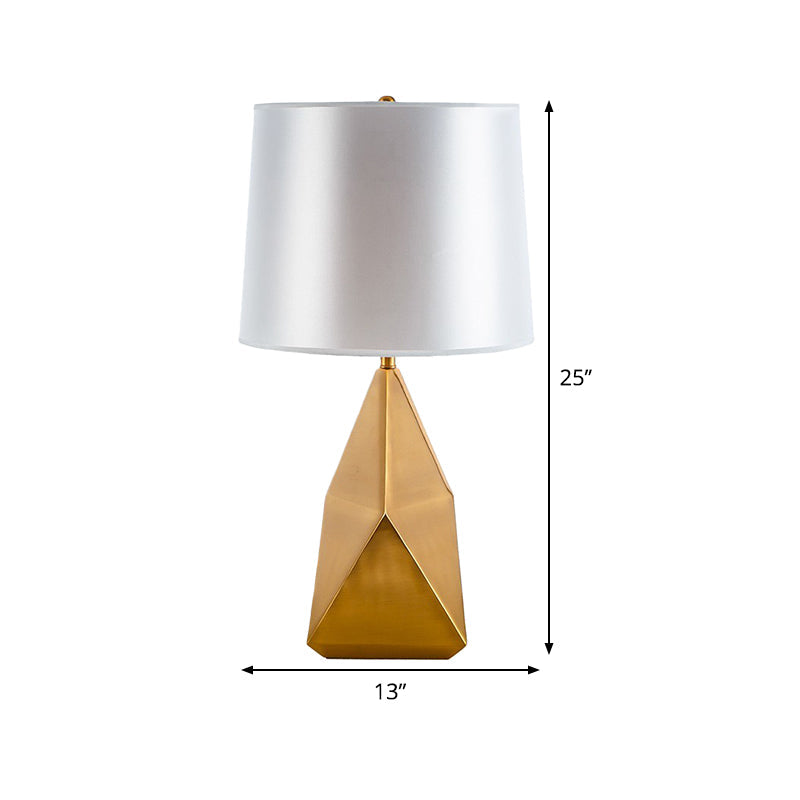 White Geometric Night Lamp Luxury 1-Head Metal Table Lighting with Barrel Fabric Shade Clearhalo 'Lamps' 'Table Lamps' Lighting' 405831