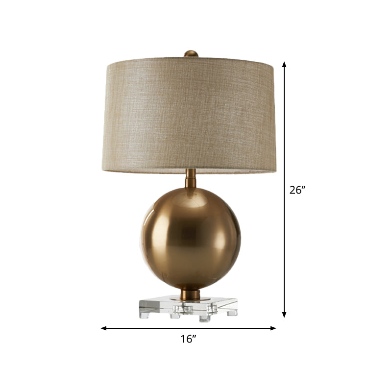 Flaxen Barrel Night Table Lamp Modern 1 Bulb Fabric Nightstand Light with Clear Crystal Pedestal Clearhalo 'Lamps' 'Table Lamps' Lighting' 405856