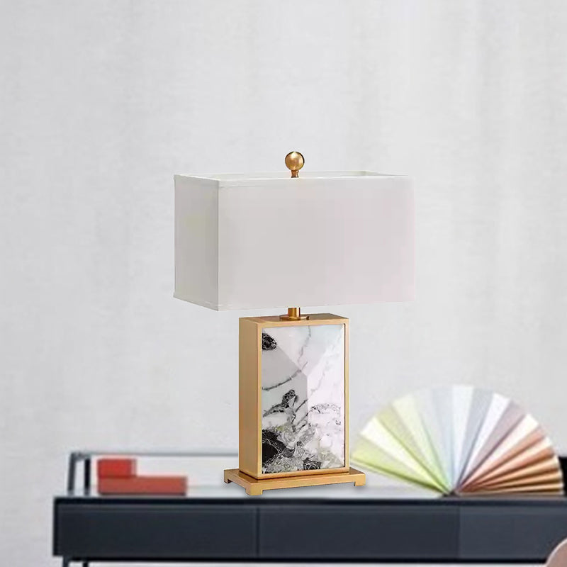 White Rectangular Nightstand Light Nordic 1 Bulb Marble Night Lamp with Fabric Shade White Clearhalo 'Lamps' 'Table Lamps' Lighting' 405887