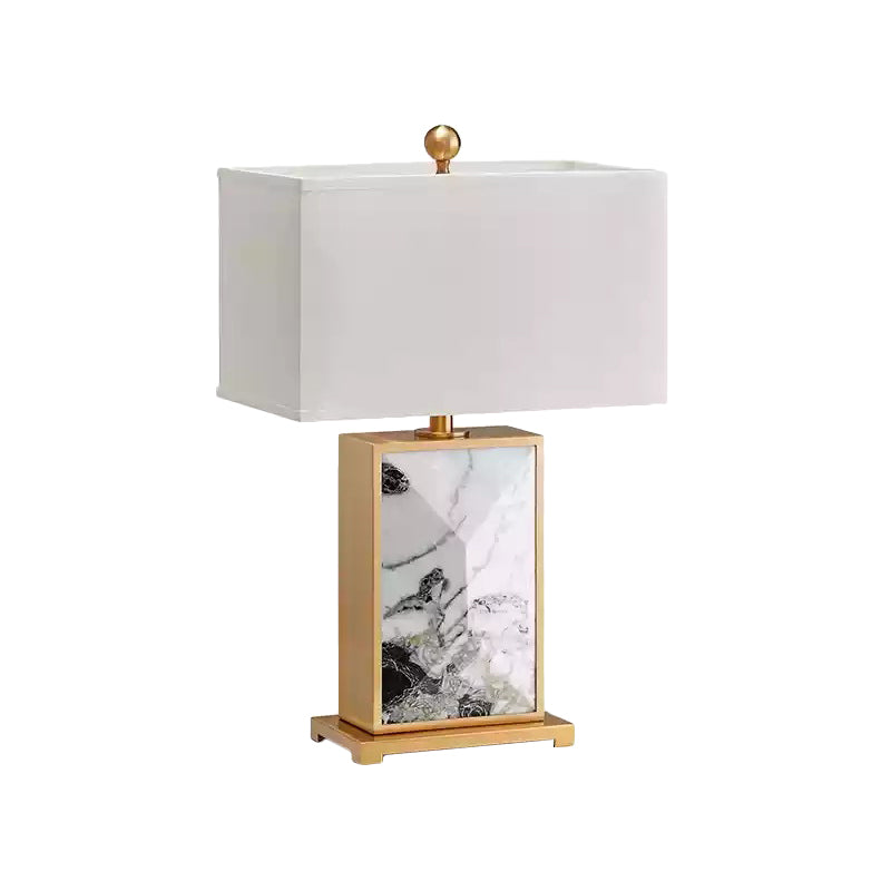 White Rectangular Nightstand Light Nordic 1 Bulb Marble Night Lamp with Fabric Shade Clearhalo 'Lamps' 'Table Lamps' Lighting' 405889