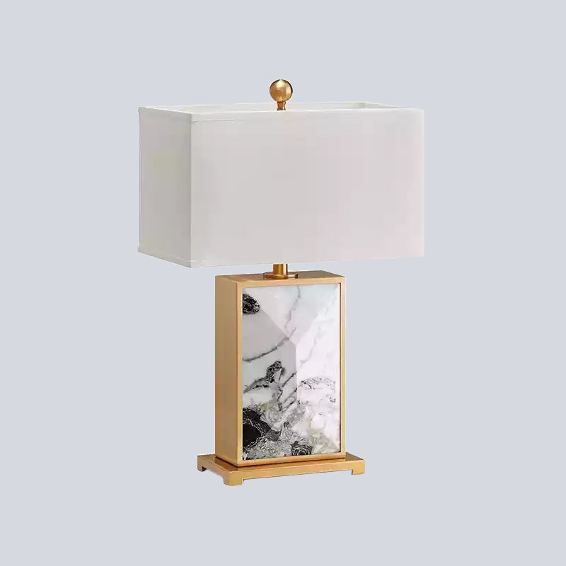 White Rectangular Nightstand Light Nordic 1 Bulb Marble Night Lamp with Fabric Shade Clearhalo 'Lamps' 'Table Lamps' Lighting' 405890