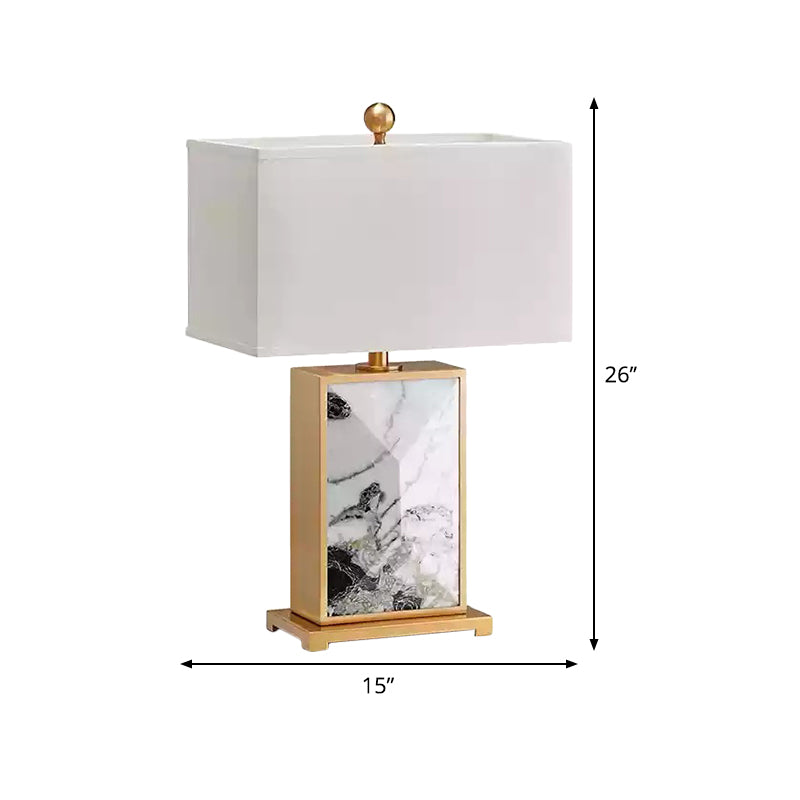 White Rectangular Nightstand Light Nordic 1 Bulb Marble Night Lamp with Fabric Shade Clearhalo 'Lamps' 'Table Lamps' Lighting' 405891