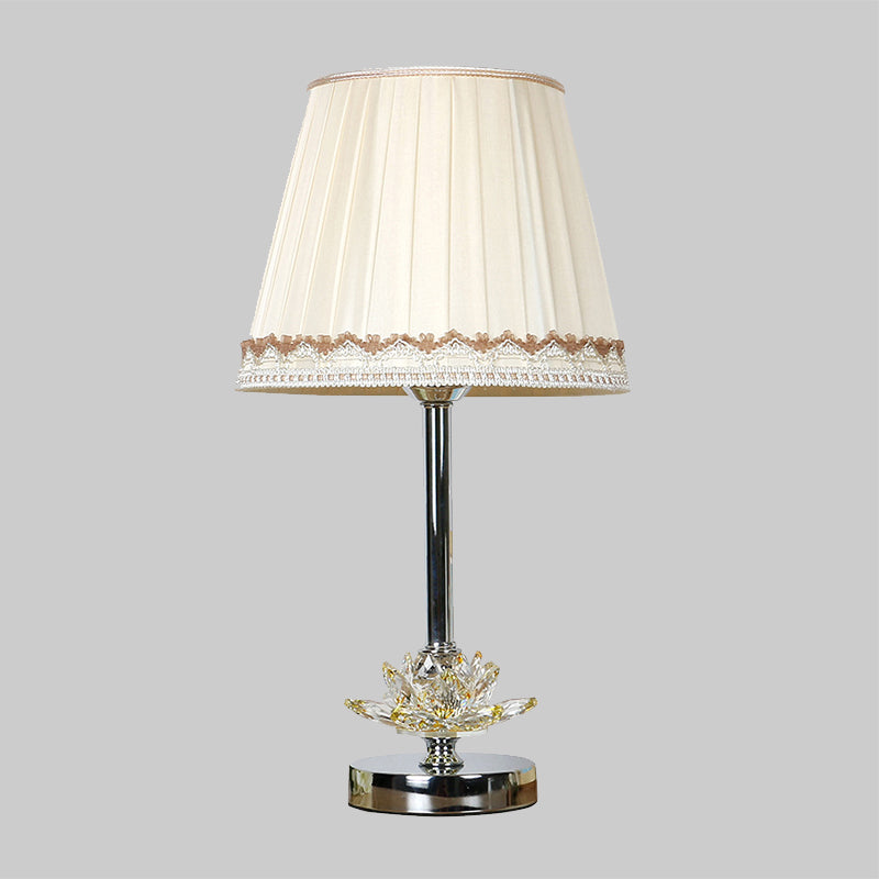 Modern 1-Bulb Night Lighting White Conical Nightstand Lamp with Lotus Shaped Crystal Clearhalo 'Lamps' 'Table Lamps' Lighting' 405965