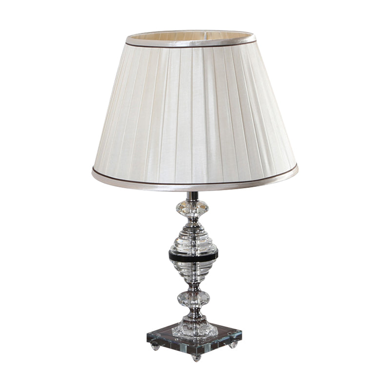 Gathered Empire Shade Night Lamp Modern K9 Crystal 1 Bulb Bedroom Nightstand Lighting in Beige Clearhalo 'Lamps' 'Table Lamps' Lighting' 405985