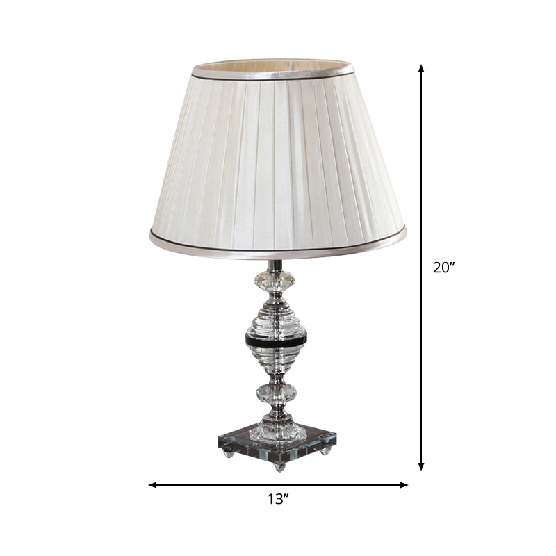 Gathered Empire Shade Night Lamp Modern K9 Crystal 1 Bulb Bedroom Nightstand Lighting in Beige Clearhalo 'Lamps' 'Table Lamps' Lighting' 405986