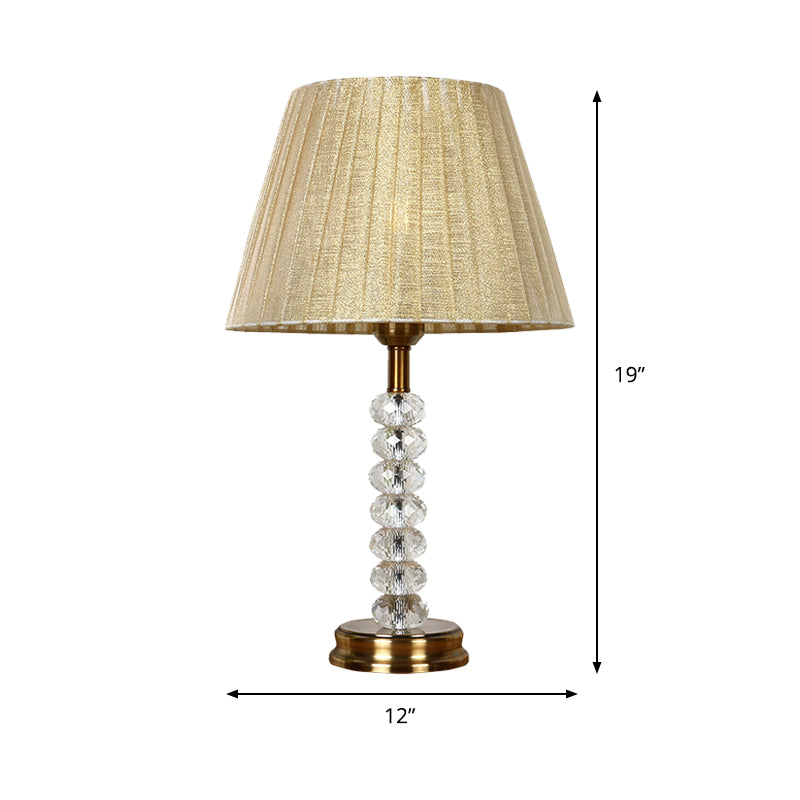 Beige Pleated Lampshade Table Lighting Simple 1 Bulb Faceted Crystal Night Lamp for Living Room Clearhalo 'Lamps' 'Table Lamps' Lighting' 406026