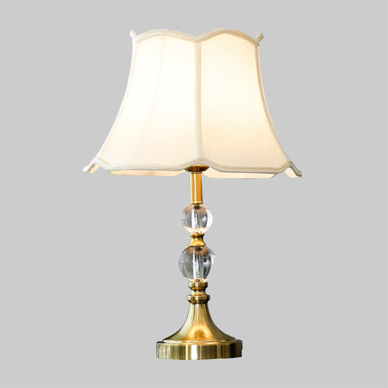 1-Light Living Room Night Lamp Modernism White Crystal Nightstand Light with Bell Fabric Shade Clearhalo 'Lamps' 'Table Lamps' Lighting' 406040