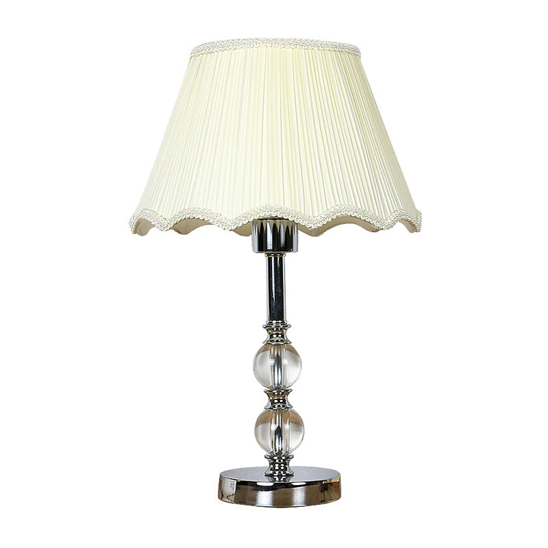 Beige Scalloped Nightstand Lamp Contemporary 1 Light Clear Crystal Ball Night Table Lighting Clearhalo 'Lamps' 'Table Lamps' Lighting' 406059