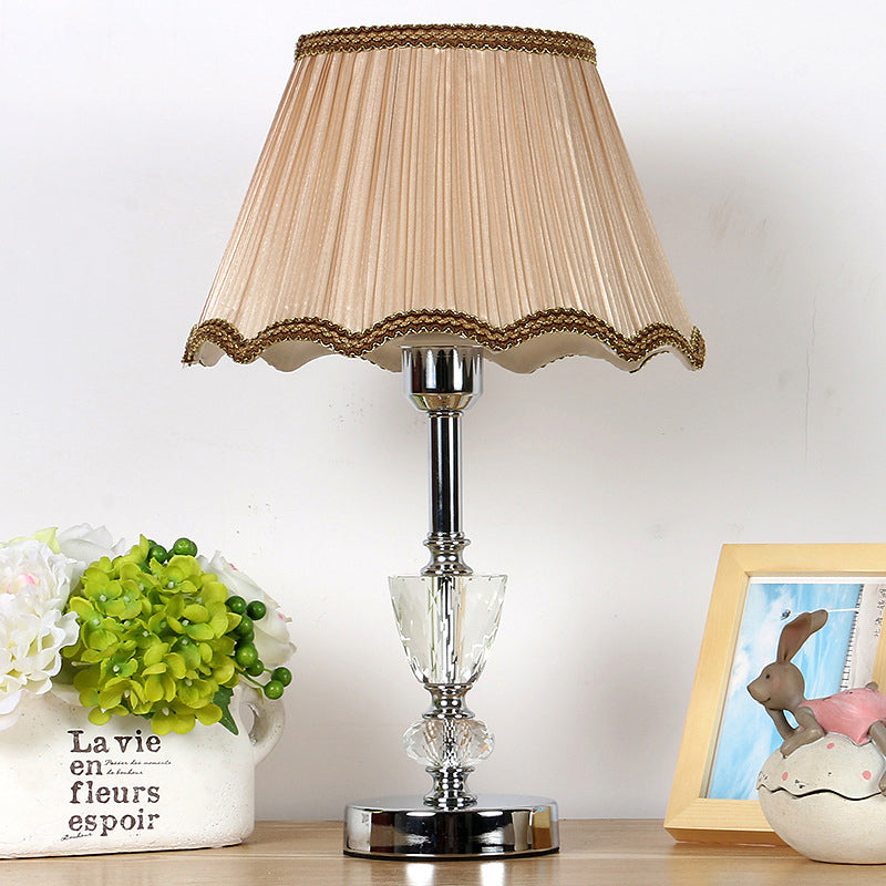 Gathered Empire Shade Night Lamp Modern Beveled Crystal 1-Light Beige Table Lighting Clearhalo 'Lamps' 'Table Lamps' Lighting' 406073