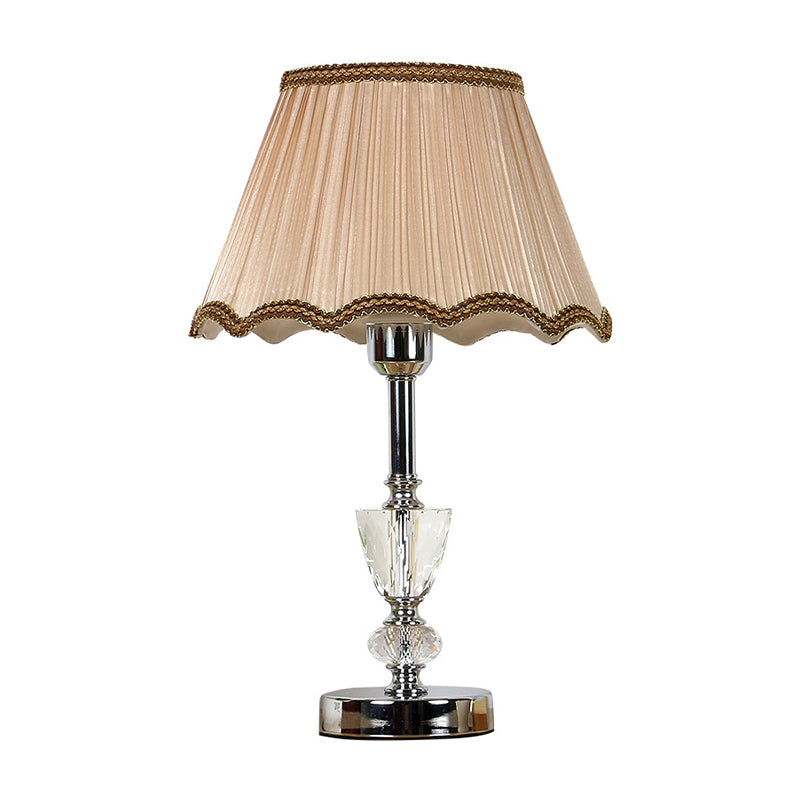 Gathered Empire Shade Night Lamp Modern Beveled Crystal 1-Light Beige Table Lighting Clearhalo 'Lamps' 'Table Lamps' Lighting' 406074