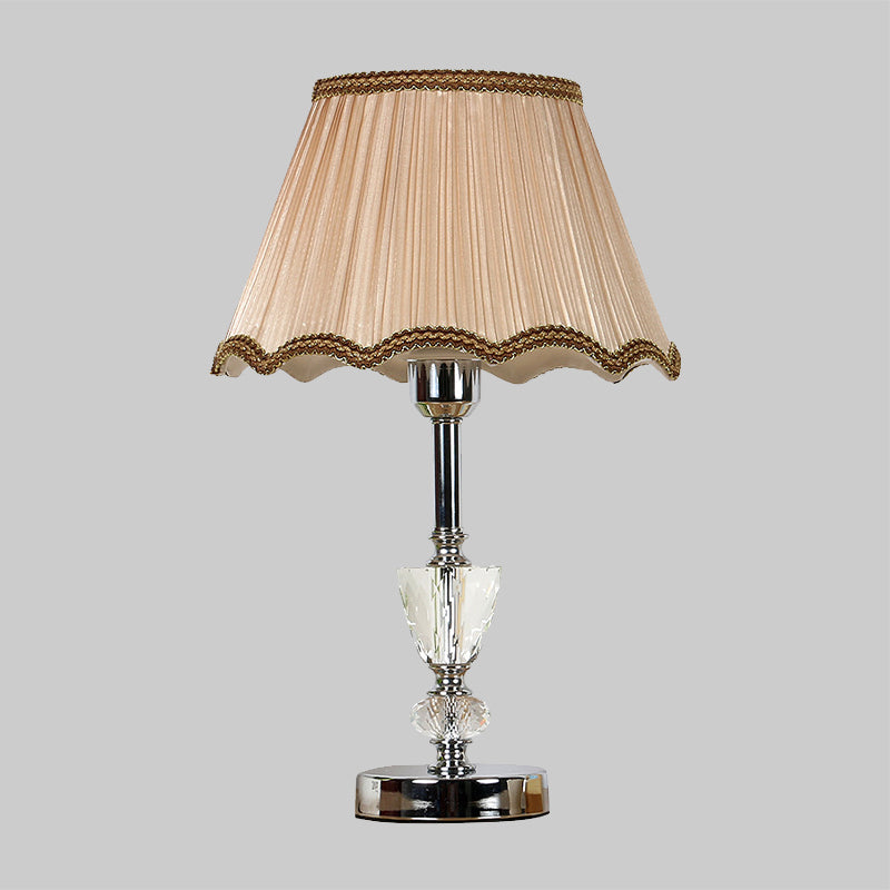 Gathered Empire Shade Night Lamp Modern Beveled Crystal 1-Light Beige Table Lighting Clearhalo 'Lamps' 'Table Lamps' Lighting' 406075