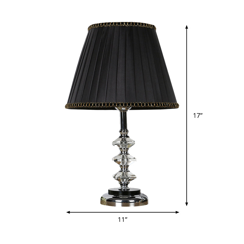 Simple Pleated Lampshade Night Light Clear K9 Crystal 1 Light Living Room Table Lamp in Black Clearhalo 'Lamps' 'Table Lamps' Lighting' 406096