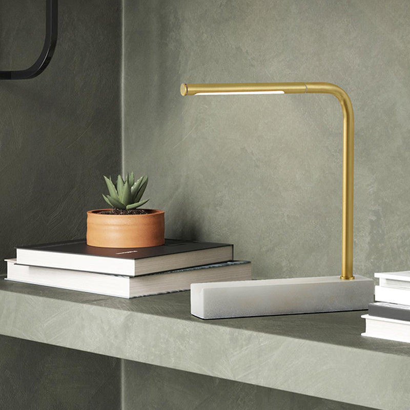 Right Angled Linear Study Room Table Lamp Metal LED Nordic Night Light in Brass with Rectangle Marble Base Brass Clearhalo 'Lamps' 'Table Lamps' Lighting' 406117