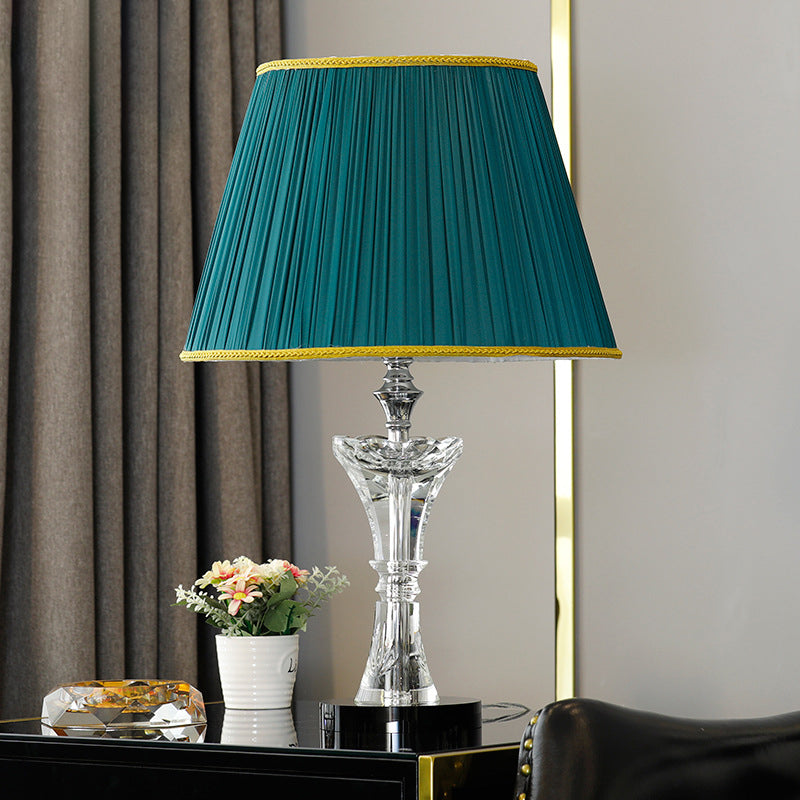 Green Cone Table Lamp Contemporary 1-Head K9 Crystal Night Lighting with Faux-Braided Detailing Clearhalo 'Lamps' 'Table Lamps' Lighting' 406133