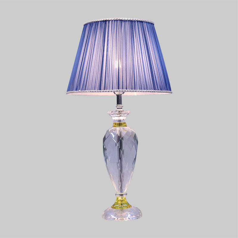 Modern 1 Head Table Lamp Blue Barrel Night Lighting with Urn-Shaped Crystal Base for Bedroom Clearhalo 'Lamps' 'Table Lamps' Lighting' 406170