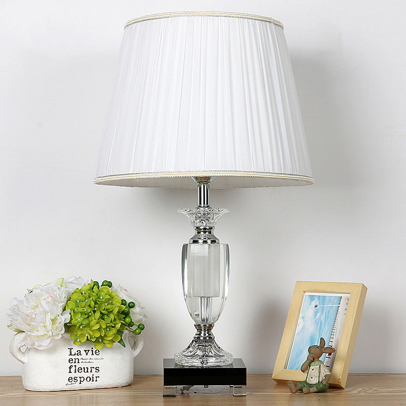 Simplicity Barrel Crystal Night Lighting 1-Light Table Lamp in White with Square Pedestal Clearhalo 'Lamps' 'Table Lamps' Lighting' 406230