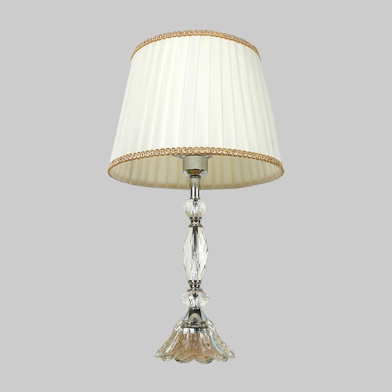 1-Bulb Bedroom Crystal Table Light Modern White Nightstand Lamp with Tapered Fabric Shade Clearhalo 'Lamps' 'Table Lamps' Lighting' 406237