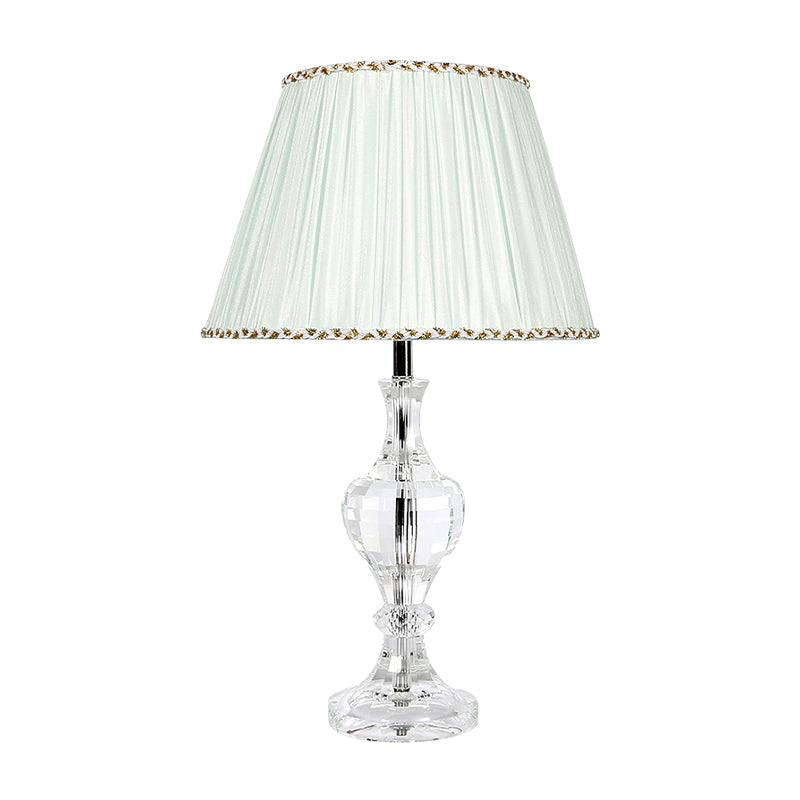 White Pleated Shade Table Lamp Contemporary 1-Light Beveled Crystal Prism Nightstand Light Clearhalo 'Lamps' 'Table Lamps' Lighting' 406285