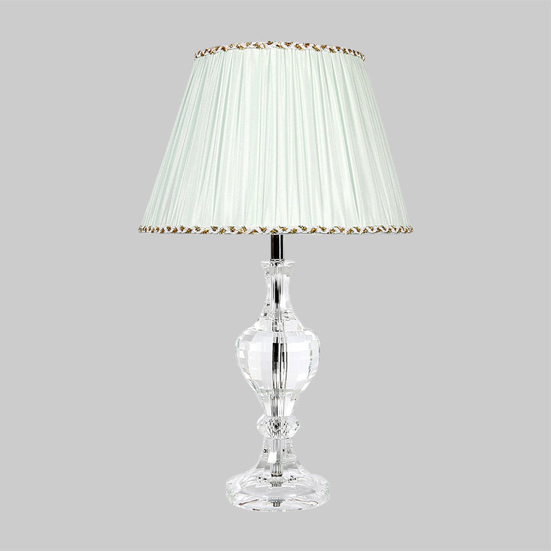 White Pleated Shade Table Lamp Contemporary 1-Light Beveled Crystal Prism Nightstand Light Clearhalo 'Lamps' 'Table Lamps' Lighting' 406286