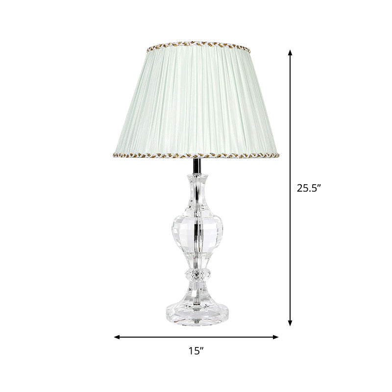 White Pleated Shade Table Lamp Contemporary 1-Light Beveled Crystal Prism Nightstand Light Clearhalo 'Lamps' 'Table Lamps' Lighting' 406287