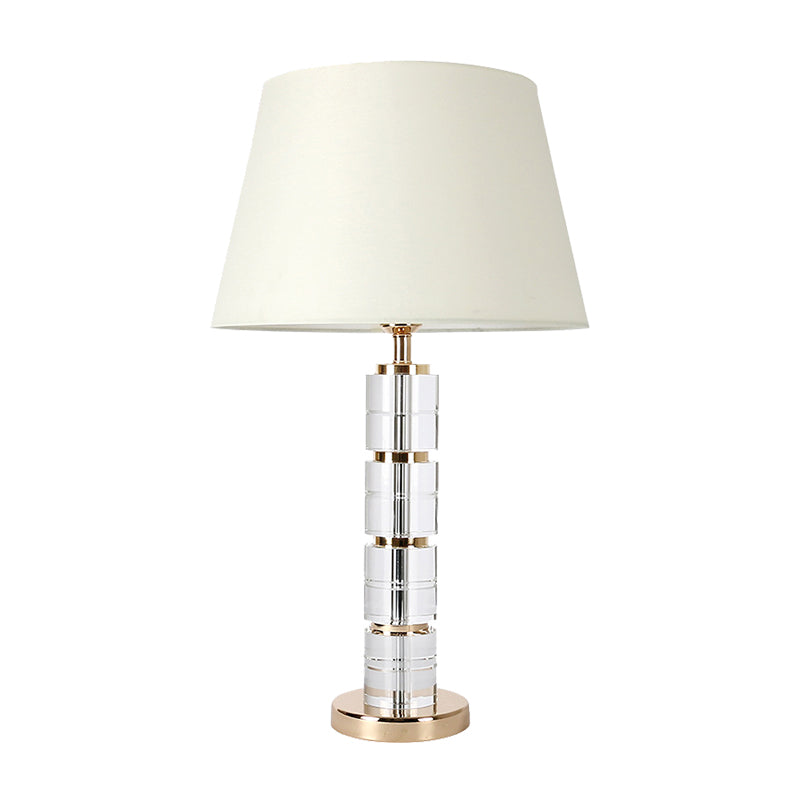 Simple 1-Bulb Table Light White Column Night Lamp with Clear K9 Crystal for Living Room Clearhalo 'Lamps' 'Table Lamps' Lighting' 406305